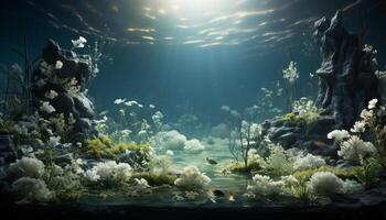 AI generated Underwater landscape  fish, coral, turtle, sea life, beauty in nature generated by AI photo