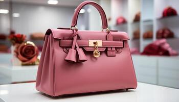 AI generated Fashionable women bag, a modern accessory with elegant leather handle generated by AI photo