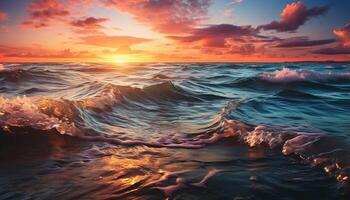 AI generated Sunset over water, nature beauty reflected in tranquil wave generated by AI photo