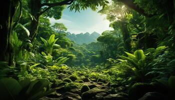 AI generated Tranquil tropical rainforest  lush green, wet, mysterious beauty in nature generated by AI photo