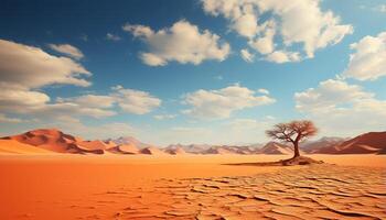 ai generado árido África arena dunas, montañas, y tranquilo agua reflejar belleza generado por ai foto