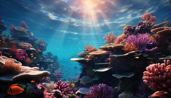 AI generated Underwater reef fish in nature, coral animal water tropical climate generated by AI photo