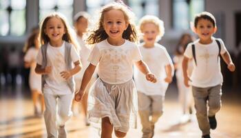 AI generated Group of children playing outdoors, smiling and looking at camera generated by AI photo