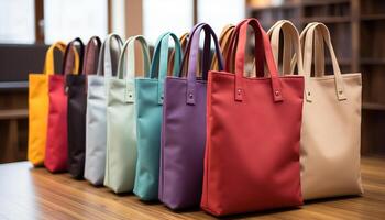 AI generated A fashionable boutique store displays a variety of colorful bags generated by AI photo