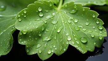 AI generated Freshness and beauty in nature  wet leaf reflects vibrant green generated by AI photo