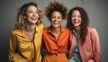 AI generated A group of young adults smiling, celebrating friendship and success generated by AI photo