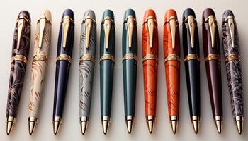 AI generated A collection of gold pens, a signature of success generated by AI photo