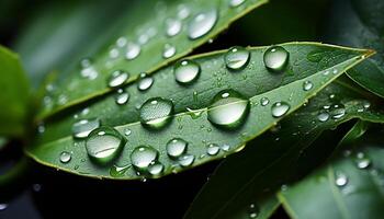 AI generated Freshness of nature  wet leaf, dew drop, vibrant green grass generated by AI photo