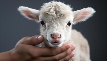 AI generated Cute baby goat looking at camera, innocence in its eyes generated by AI photo