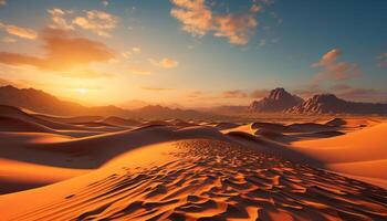 AI generated Majestic mountain range, tranquil sunset, ripples in sand generated by AI photo