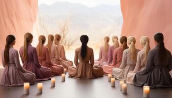 AI generated A group of people meditating, finding spirituality in nature generated by AI photo