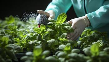 AI generated A person hand holding a fresh green plant, working outdoors generated by AI photo