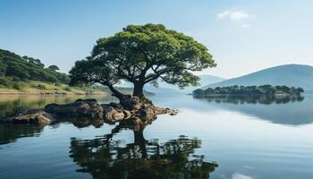 AI generated Tranquil scene  nature beauty reflected in water, serene and green generated by AI photo