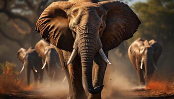 AI generated Large group of African elephants walking in the African savannah generated by AI photo