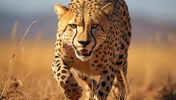 ai generado majestuoso guepardo, África belleza, manchado en desierto, mirando alerta generado por ai foto