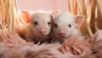 AI generated Cute piglet and puppy, fluffy and small, looking at nature generated by AI photo
