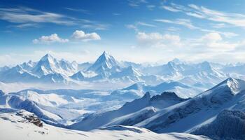 AI generated Majestic mountain peak, tranquil scene, frozen beauty in nature generated by AI photo