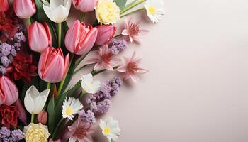 ai generado un hermosa ramo de flores de tulipanes, naturaleza regalo de romance generado por ai foto