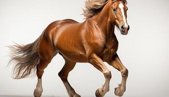 ai generado corriendo caballo en naturaleza, melena fluido, libertad en movimiento generado por ai foto