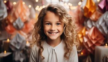 AI generated Smiling child, cute and cheerful, looking at camera with joy generated by AI photo