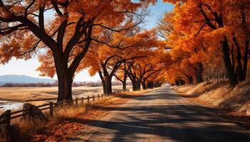 ai generado otoño árbol en rural escena, vibrante colores pintar naturaleza generado por ai foto