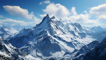 ai generado majestuoso montaña cima, azul cielo, tranquilo escena, congelado belleza generado por ai foto