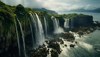 ai generado majestuoso montaña rango, fluido agua, tropical selva, No gente, belleza generado por ai foto