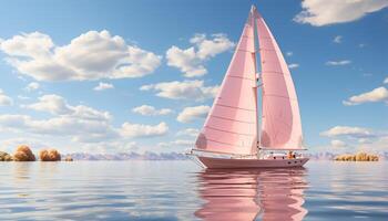 AI generated Sailing yacht glides on blue waves, embracing summer adventure generated by AI photo