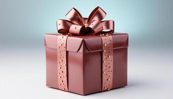 AI generated A shiny gift box wrapped in gold ribbon for celebration generated by AI photo