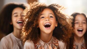 AI generated Smiling girls enjoy playful fun, laughter, and cheerful togetherness generated by AI photo