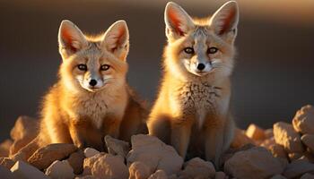 AI generated Cute red fox sitting, looking at camera, in nature generated by AI photo