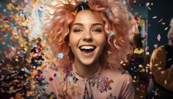 AI generated Smiling women celebrate, cheerful and fun, happiness in abundance generated by AI photo