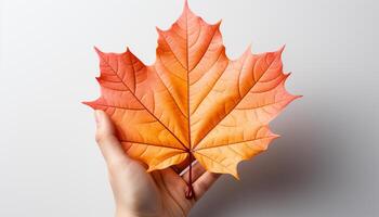 AI generated Autumn vibrant colors decorate nature hand, symbolizing beauty in season generated by AI photo