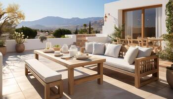ai generado moderno lujo hogar interior con elegante balcón para relajación generado por ai foto