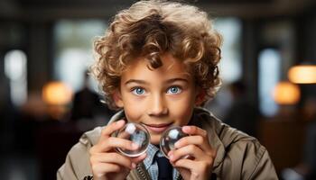 ai generado sonriente niño participación tecnología, inocencia y alegría en atención generado por ai foto