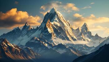 AI generated Tranquil journey through majestic mountains, nature panoramic beauty generated by AI photo