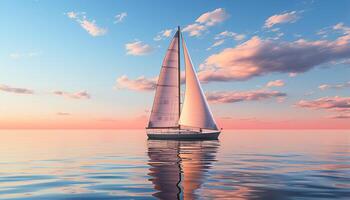 AI generated Sailboat sails on tranquil water, sunset paints a romantic silhouette generated by AI photo