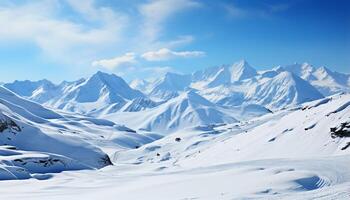 AI generated Snow covered mountain peak in a tranquil winter landscape generated by AI photo