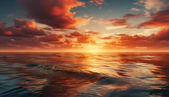 AI generated Sunset over water, nature beauty reflects in tranquil waves generated by AI photo
