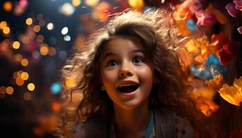 AI generated Smiling child, cute portrait, joyful girls, playful winter celebration generated by AI photo