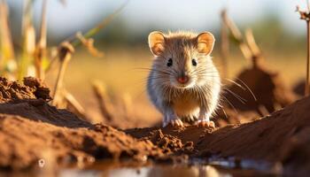 AI generated Cute small rodent sitting in grass, looking alert and playful generated by AI photo