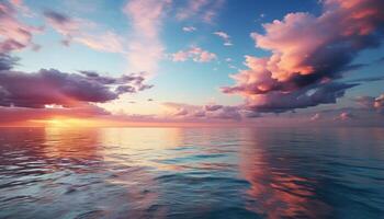 AI generated Vibrant sunset over tranquil water, a picturesque summer landscape generated by AI photo