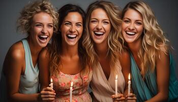 AI generated Young women enjoying a carefree party, smiling with toothy smiles generated by AI photo