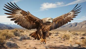 AI generated Majestic hawk soars in mid air over mountain landscape generated by AI photo