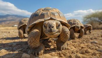 AI generated Slow, old tortoise crawling in nature, a large reptile walking generated by AI photo