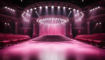 AI generated Empty auditorium illuminated by modern lighting equipment, stage awaits performance generated by AI photo