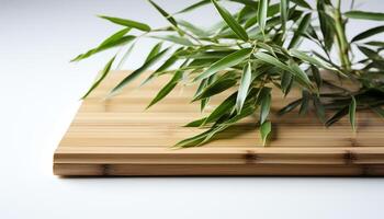 AI generated Freshness of nature growth on a wooden table, surrounded by green generated by AI photo