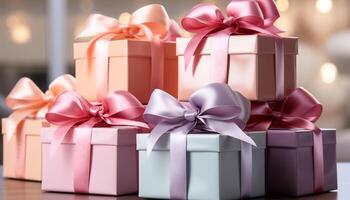 AI generated A stack of colorful gift boxes, perfect for any celebration generated by AI photo