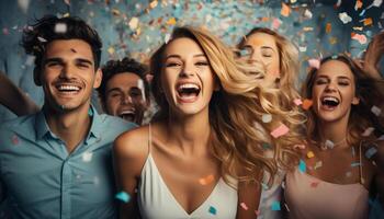 AI generated Young adults enjoying a fun, cheerful party with friends generated by AI photo