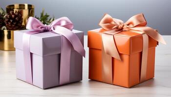 AI generated A cute pink gift box wrapped with love and celebration generated by AI photo